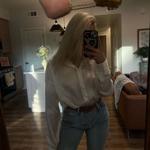 oversized h&m silk white dress shirt